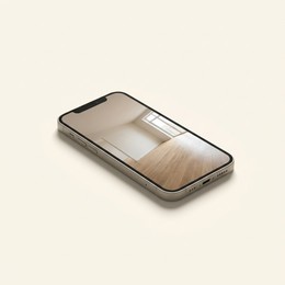 Phone showing a photo of a room